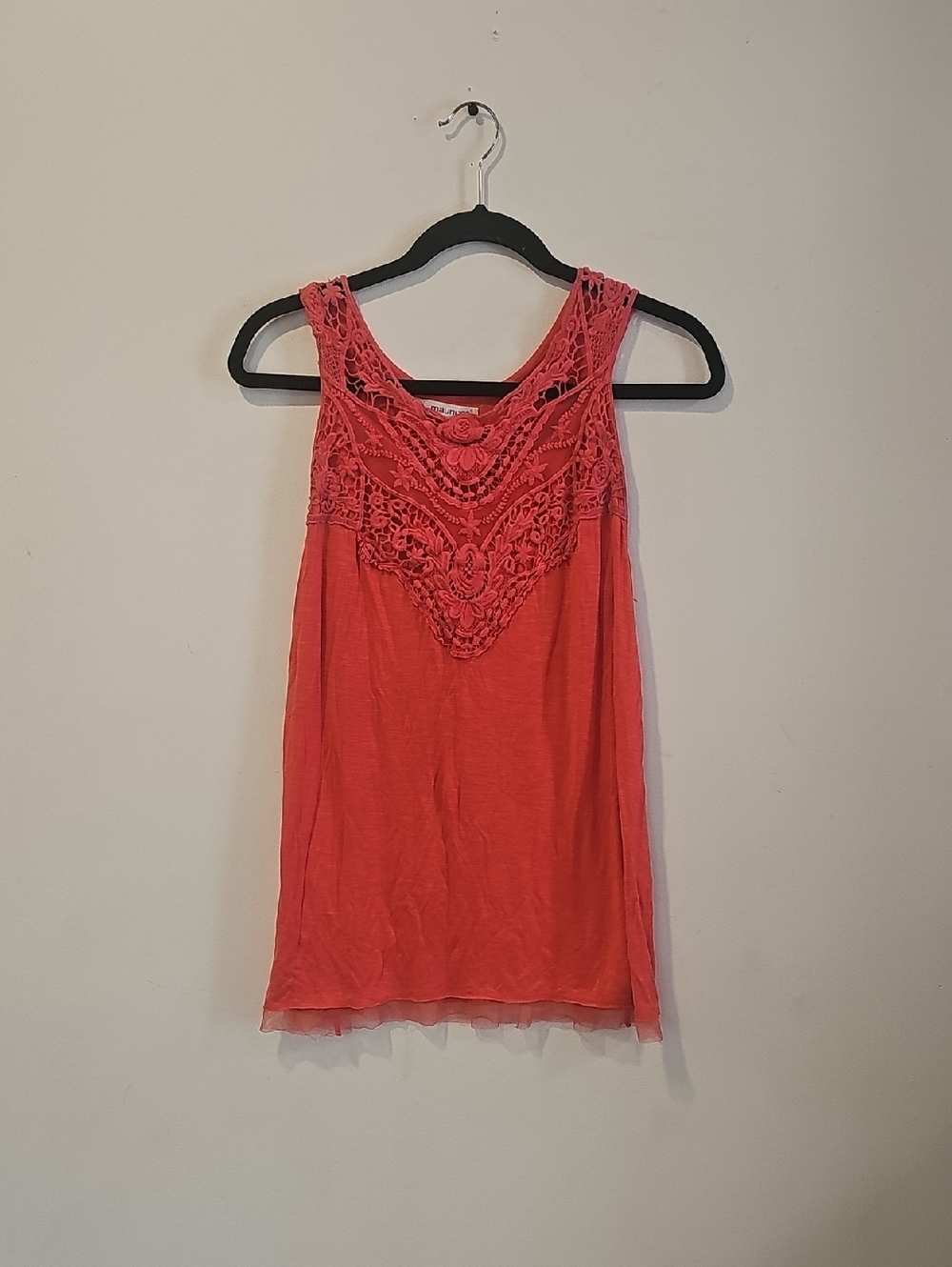 Maurices Coral Crochet Yoke Tank Top